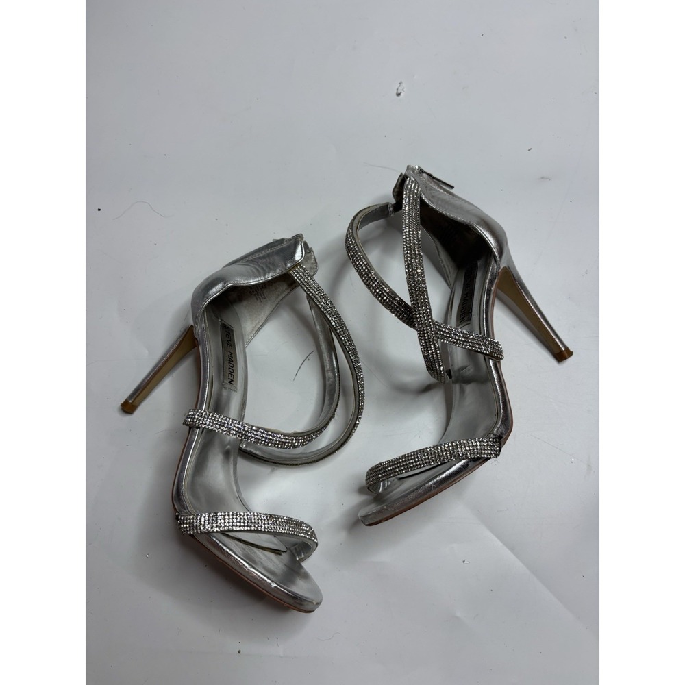 Steve Madden "Faiz" Silver Rhinestone Crystal 4" Heel Pump Glitzy‎ Women 8M SEE